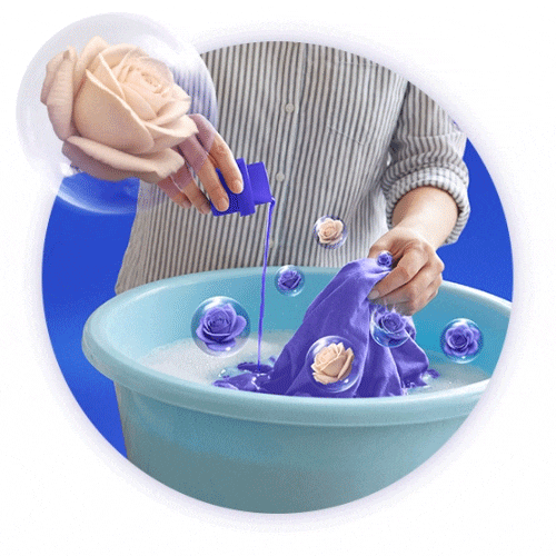 Lavado a mano con Suavitel para proteger los colores y tejidos de la ropa con una fragancia primaveral.