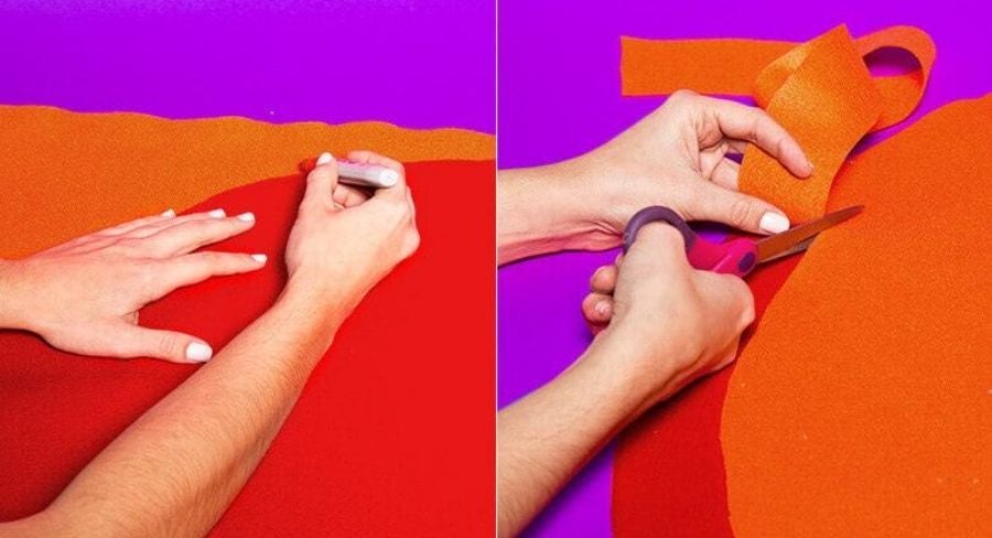 recortando telas de diferentes colores