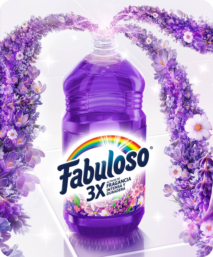 Limpiador Fabuloso Lavanda: 24 horas de frescura, antibacterial y antiviral con aroma intenso.