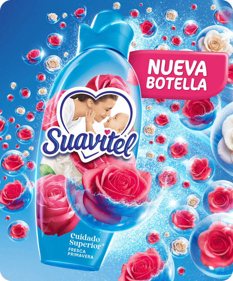 Suavizante Suavitel Cuidado Superior Fresca Primavera: nueva botella con 100% más fragancia.