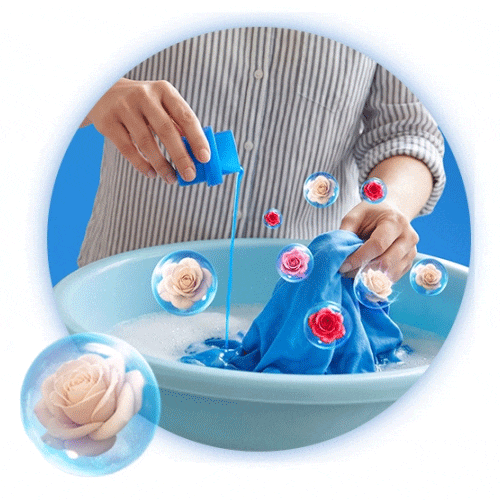 Lavado a mano con Suavitel para proteger los colores y tejidos de la ropa con una fragancia primaveral.