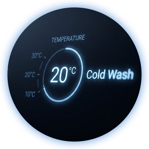 Pantalla de lavadora a 20 grados, lo que evita encoger fibras delicadas durante el lavado de ropa.