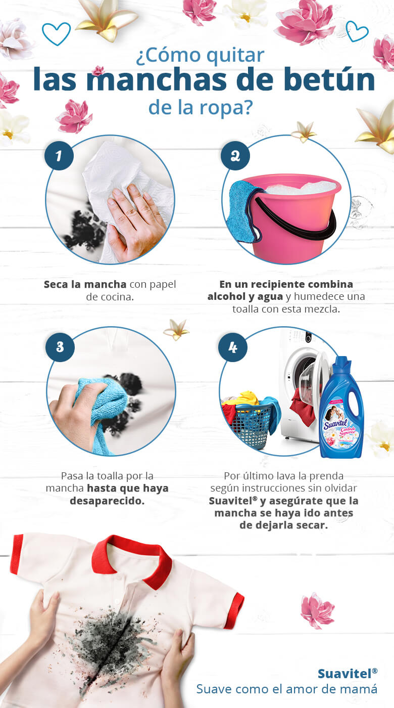 infografía pasos para quitar manchas de betún de la ropa