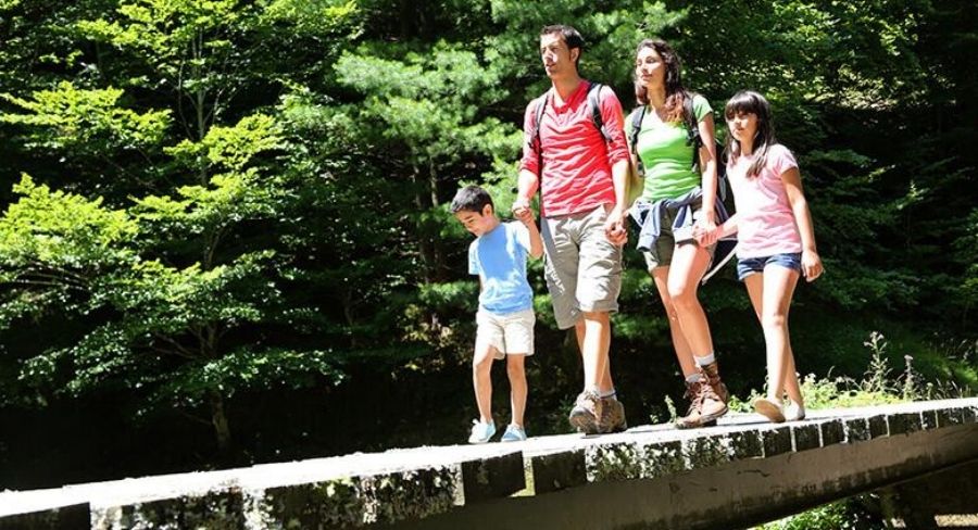 Familia realizando una excursión en la naturaleza