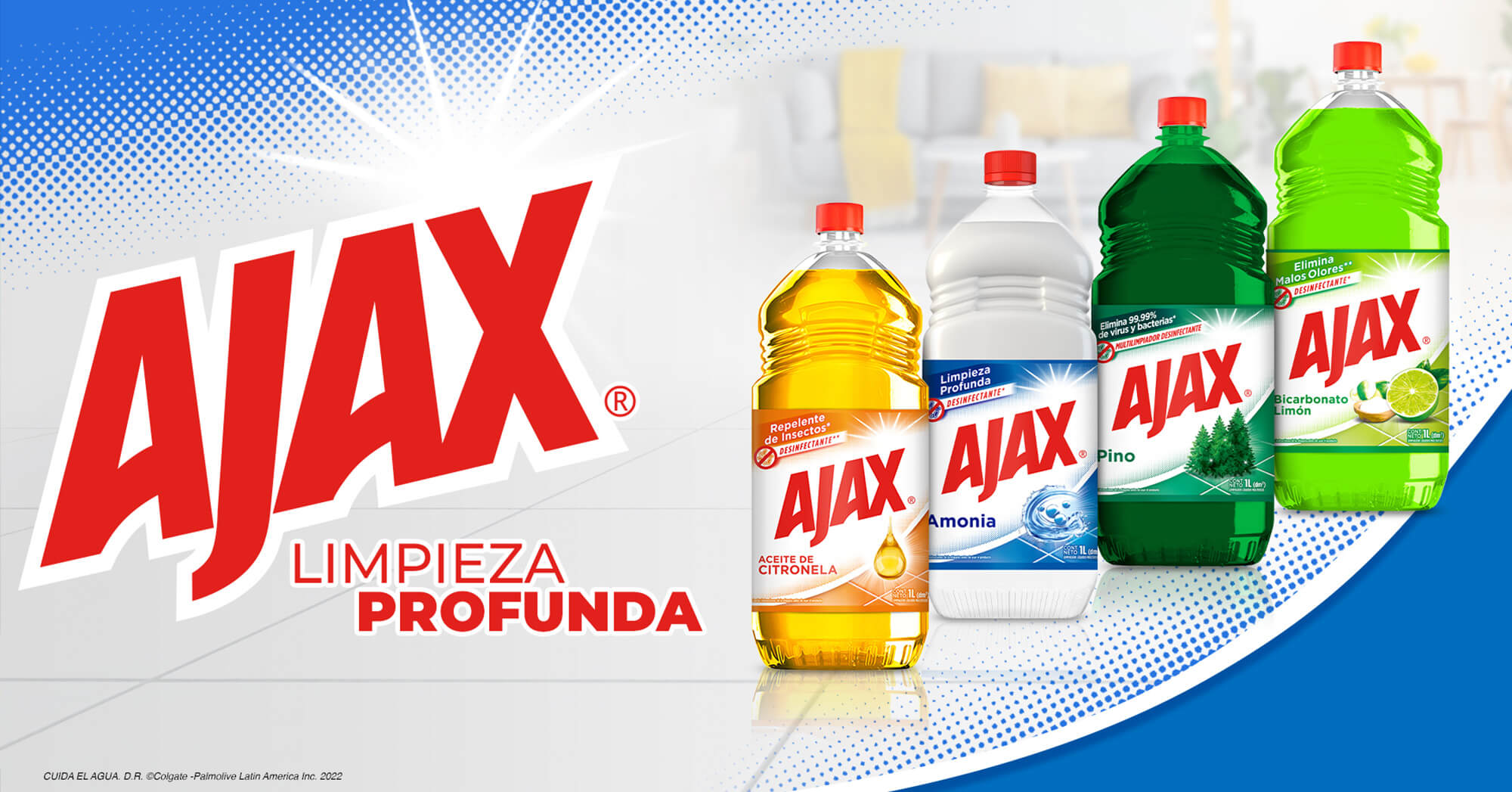 Ajax® Pino. Multilimpiador desinfectante. Elimina el 99.99% de bacterias
