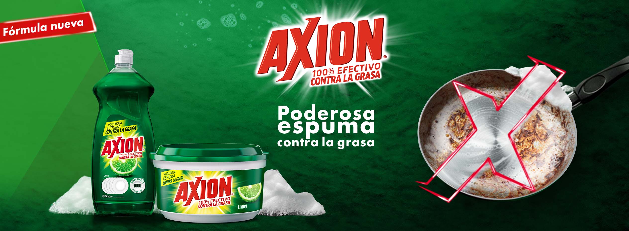 Axion® Complete Carbón Activado. 100% efectivo arrancagrasa. Arranca olores. Único con carbón activado. Elimina 99.99% de las bacterias