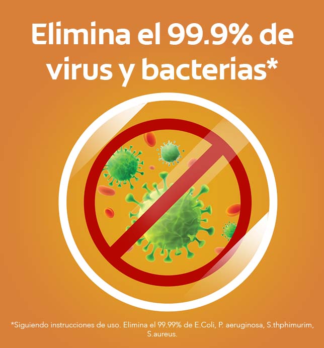 Acción desinfectante, eliminando el 99.99% de virus y bacterias* 