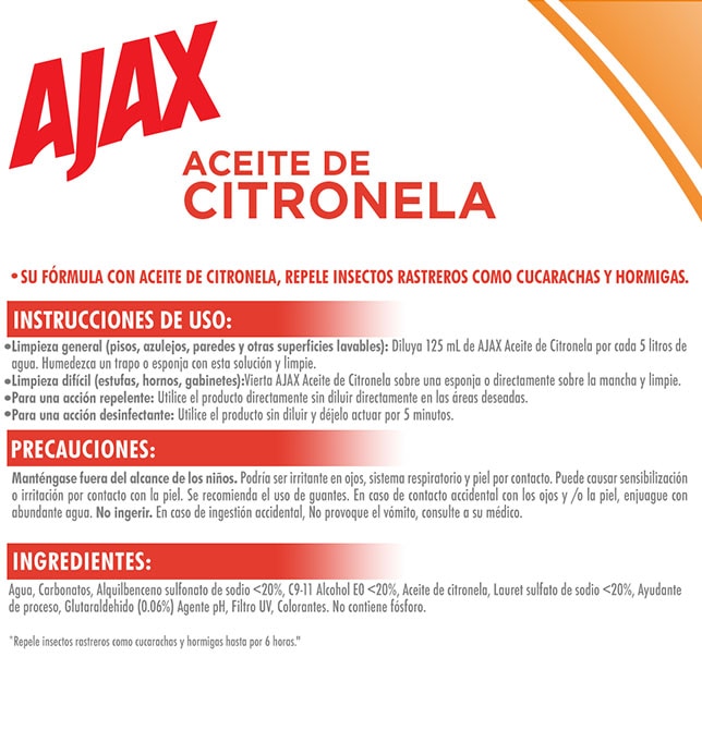 Ajax - Aceite de citronela | Instrucciones de uso 