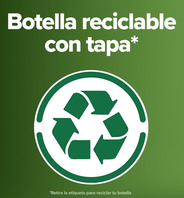 Su botella es reciclable con tapa para darle mayor uso por ser un producto amigable con el medio ambiente 