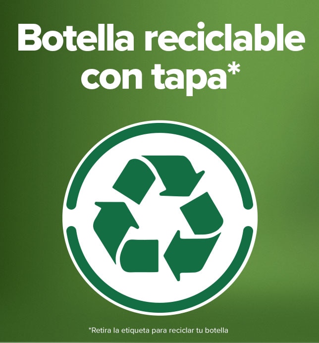 Su botella es reciclable con tapa para darle mayor uso por ser un producto amigable con el medio ambiente 