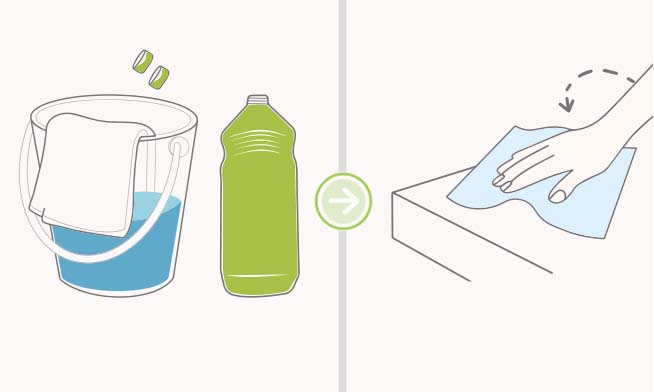 Diluyen 125 ml de Ajax líquido bicarbonato por cada 5 litros de agua. Humedece un trapo o esponja con esta solución y limpia