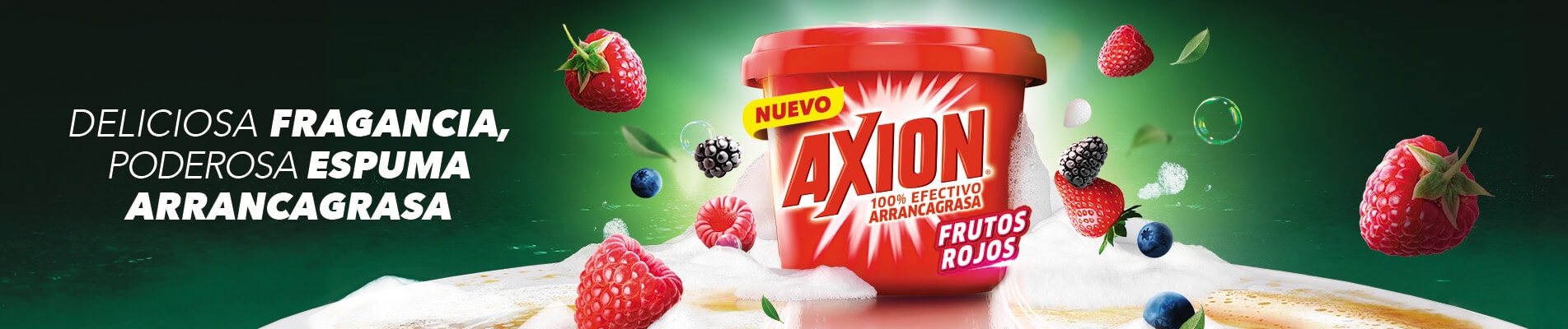 Axion Frutos Rojos tiene una deliciosa fragancia, poderosa espuma arranca grasa