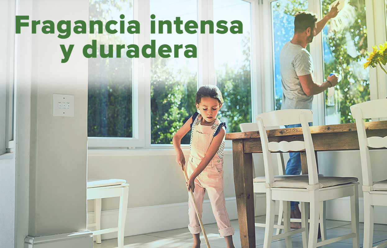Padre e hija limpiando el piso y las ventanas del comedor