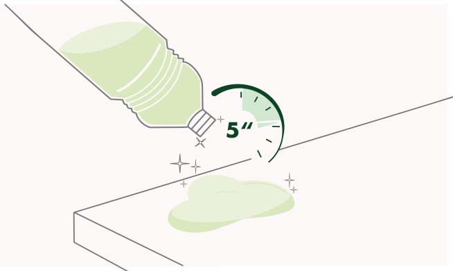 Utiliza el limpiador desinfectante Fabuloso Natural Essentials Eucalipto y Cítricos sin diluir, déjalo actuar por 5 minutos y enjuaga 